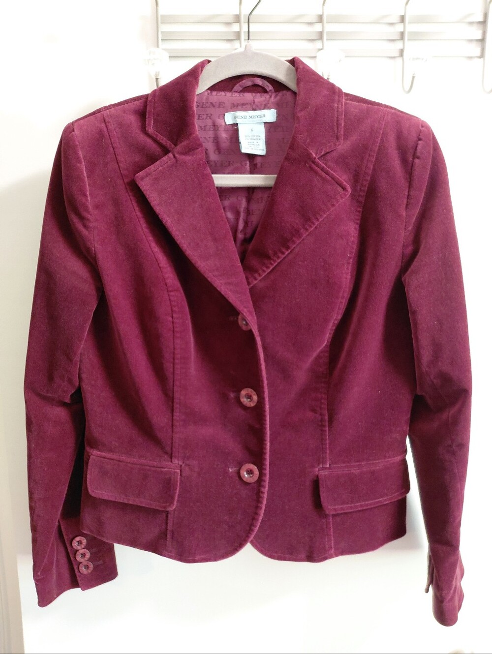 Gene Meyer Velvet Burgundy Tailored Blazer Jacket
